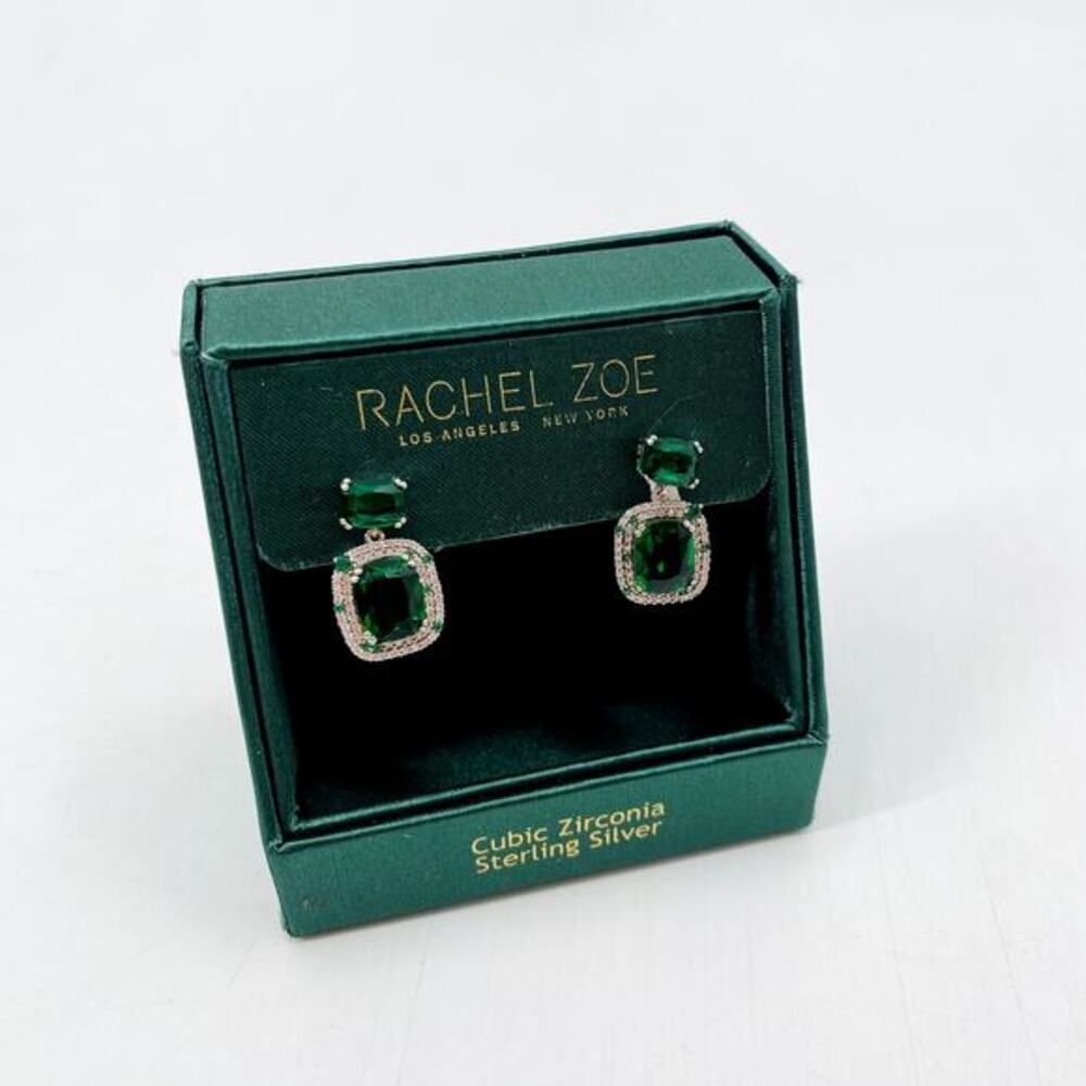 Rachel Zoe Sterling Silver‎ Green Pendant Dangle Earrings